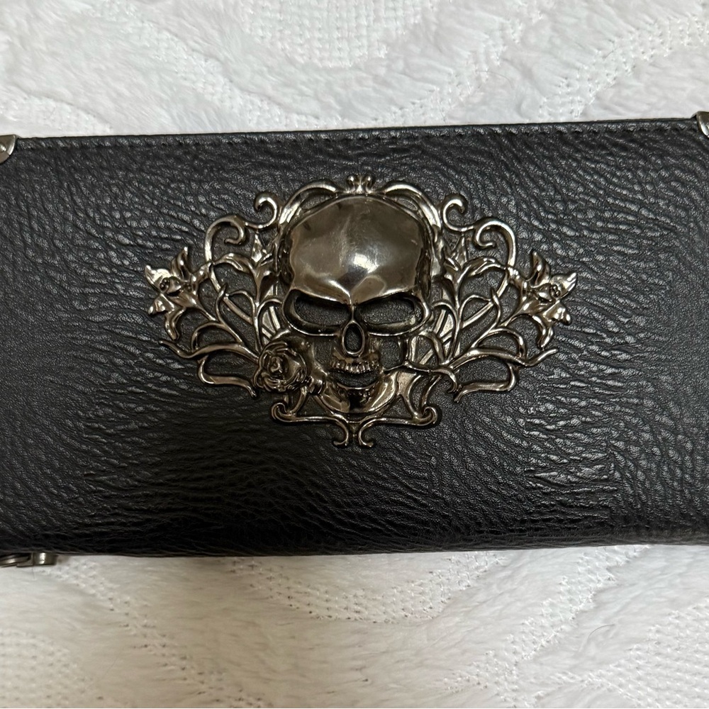 Black Wallet with Silver Skull Design